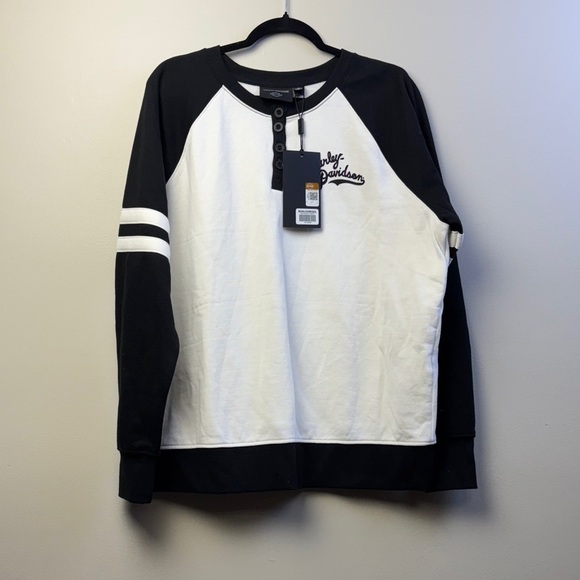 Harley-Davidson Black and White Raglan Sweatshirt Open Road Henley fleece - Picture 1 of 6
